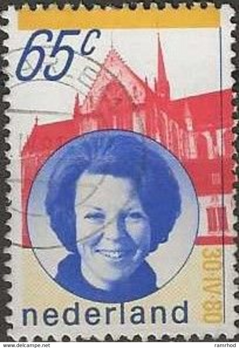 NETHERLANDS 1980 Installation Of Queen Beatrix - 65c Queen Beatrix And New Church, Amsterdam FU - Used Stamps