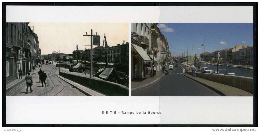 SETE STEREOSCOPIQUE .  Rampe De La Bourse.  Une Carte Postale 1900 Et Meme Photo Récente .Voir Recto - Verso (E521) - Stereoscope Cards