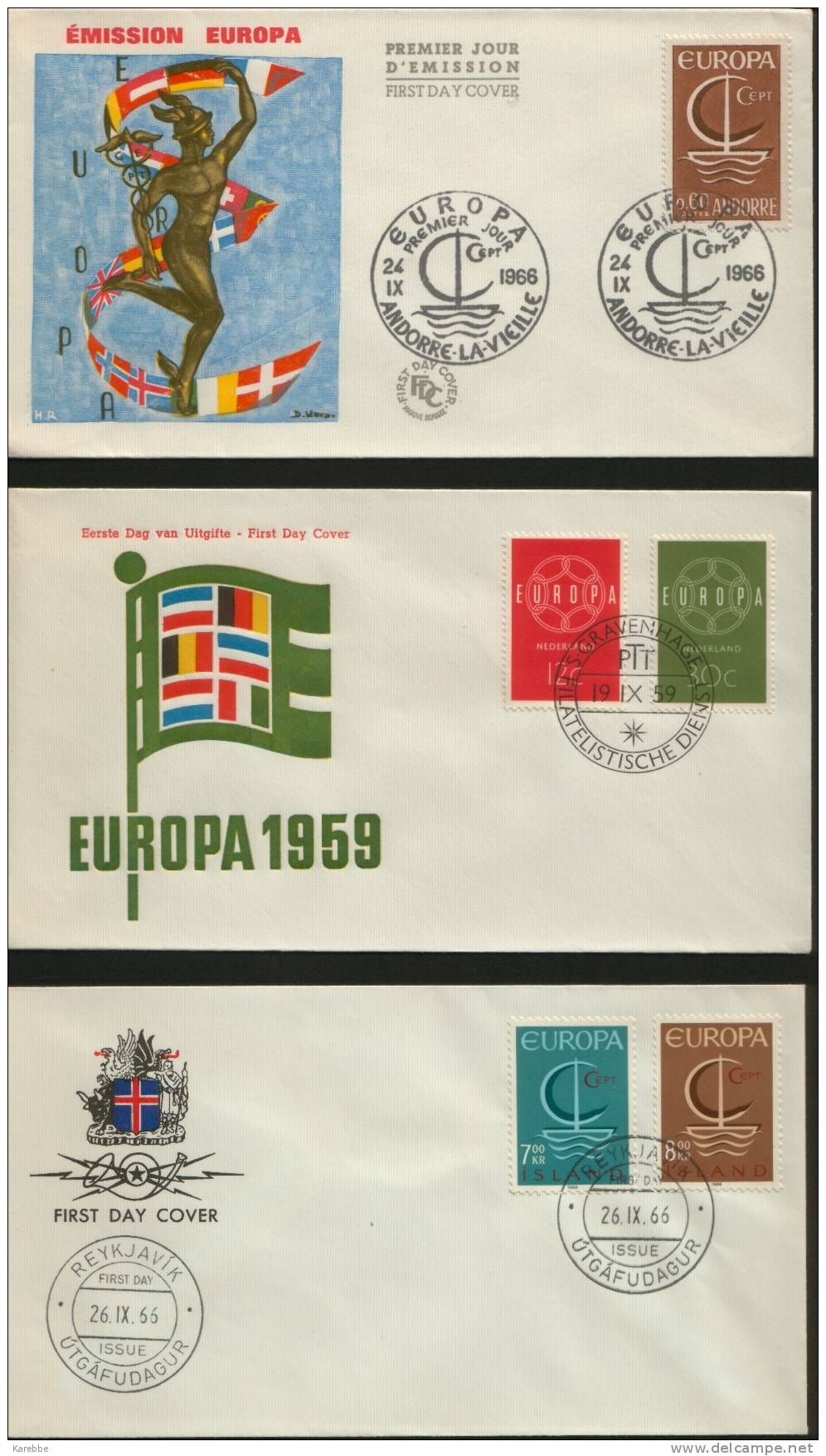 CEPT Europa 18 Versch. FDC Ab 1959 Liechtenstein Schweiz Niederlande Island Andorra Frankreich Portugal Färöer Luxemburg - 1959