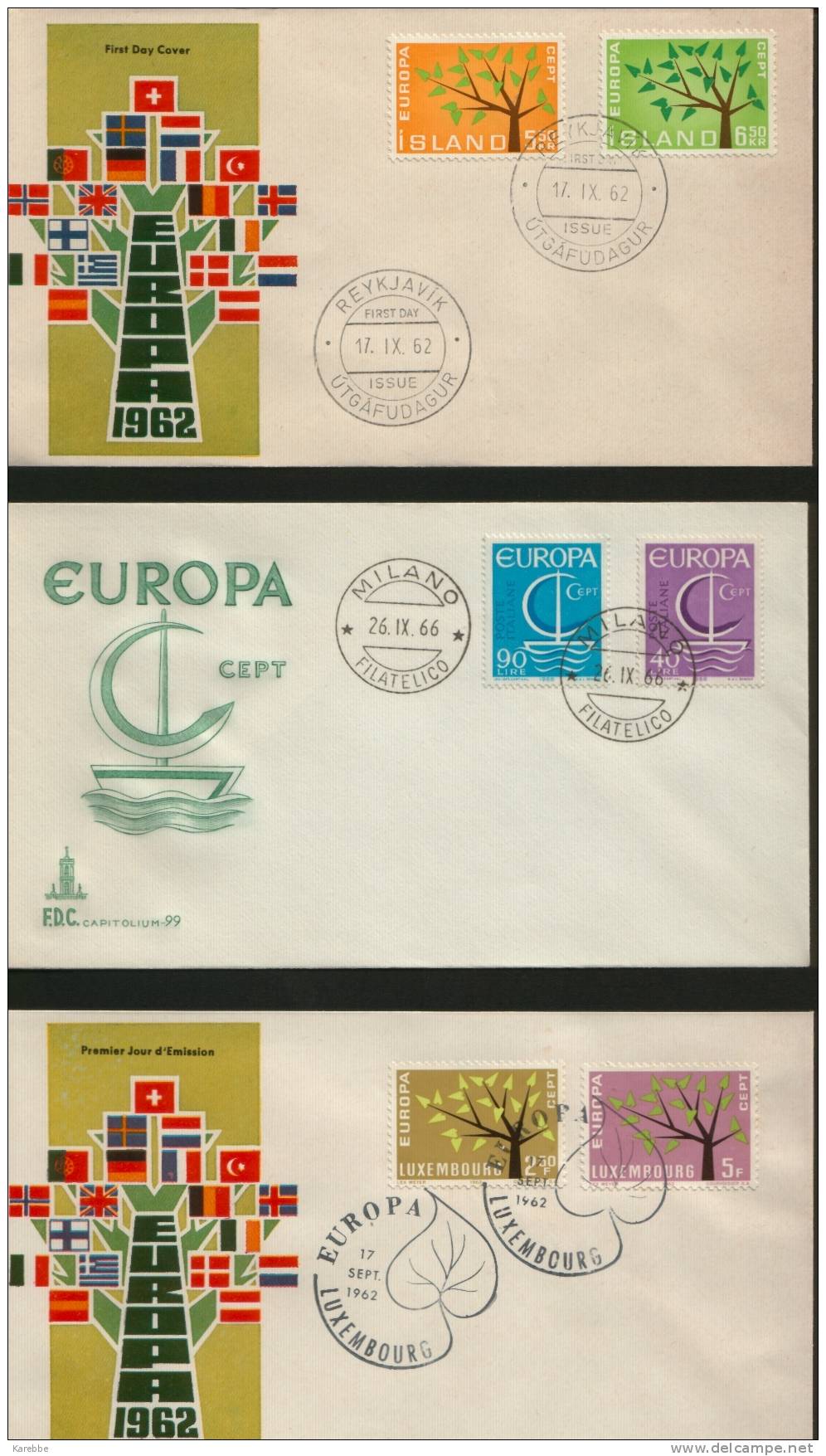 CEPT Europa 18 versch. FDC ab 1959 Liechtenstein Schweiz Niederlande Island Andorra Frankreich Portugal Färöer Luxemburg