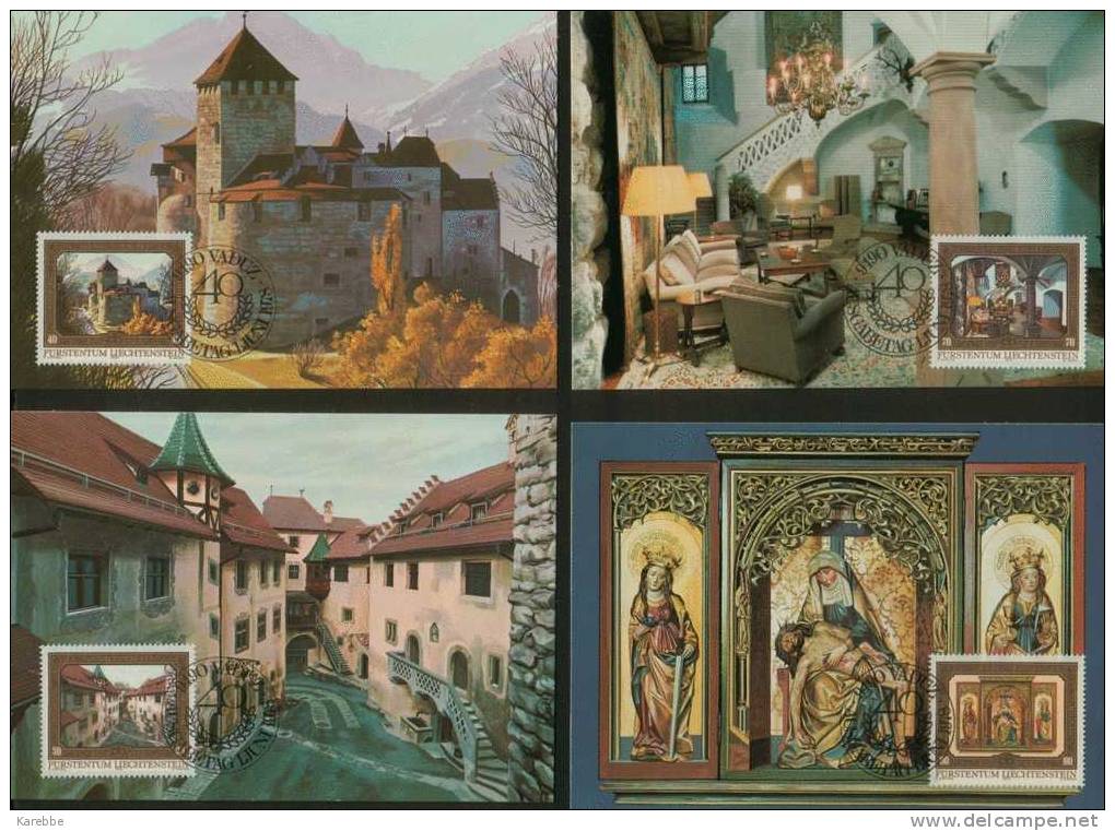 MK Liechtenstein Maximumkarten 1. Serie 40 Jährige Regentschaft 706/09 Ersttagsstempel Schloß Vaduz Innenhof  Ansehen - Briefe U. Dokumente