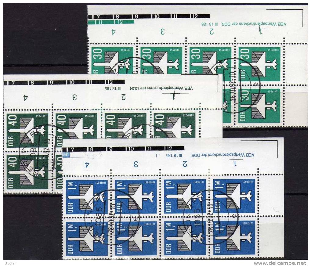 Druckvermerk Luftpost 1982 DDR 2751/3 Plus DV O 17€ Flugzeug Mit Brief Luftpostset M/s Air-mail Se-tenant Bf GDR Germany - Perforiert/Gezähnt