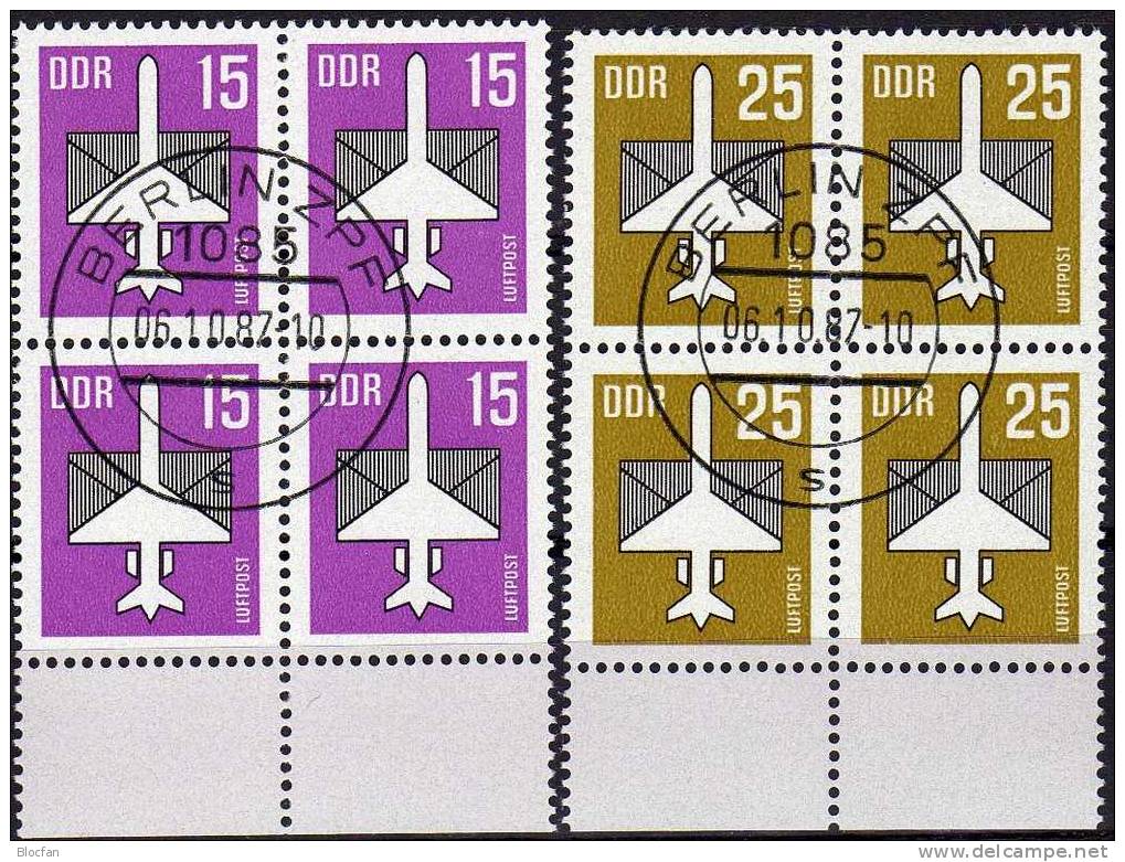 Luftpost-Serie 1987 DDR 3128/9+4-Block O 3€ Stilisiertes Flugzeug Mit Brief Air Mail Bloc S/s Sheets Bf GDR Germany - Sonstige (Luft)