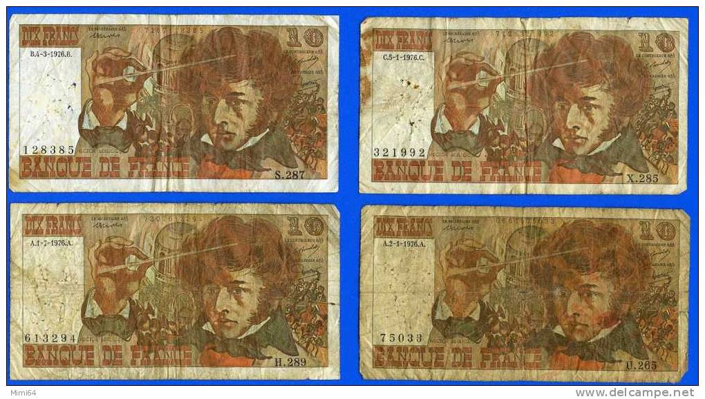 11 BILLETS DE DIX FRANCS . 10 F .  BERLIOZ. C.5-1-1976.C. A.2.-1-1976.A. B.4-3-1976.B. A.1-7-1976.A.  ETAT   VOIR SCAN - 10 F 1972-1978 ''Berlioz''