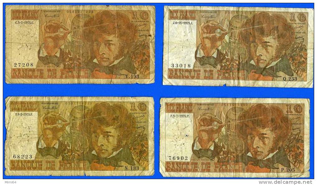 9. BILLETS DE 10 F BERLIOZ.1975.K . ET 1975.F.75.V.75.J.75.P.75.C.75.F.75.N. ET 1976.C.PLIES TROUS D'EPINGLES VOIR SCAN - 10 F 1972-1978 ''Berlioz''