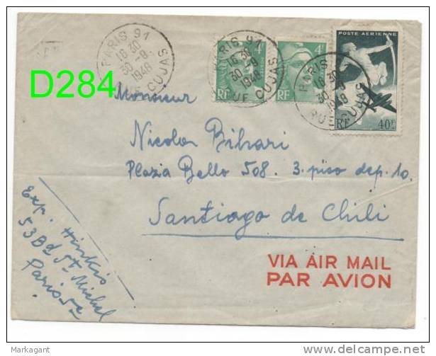 Yvert PA 16+807x2 Used To Chile 30.09.1948 - Caixa #8 - 1945-54 Marianne De Gandon