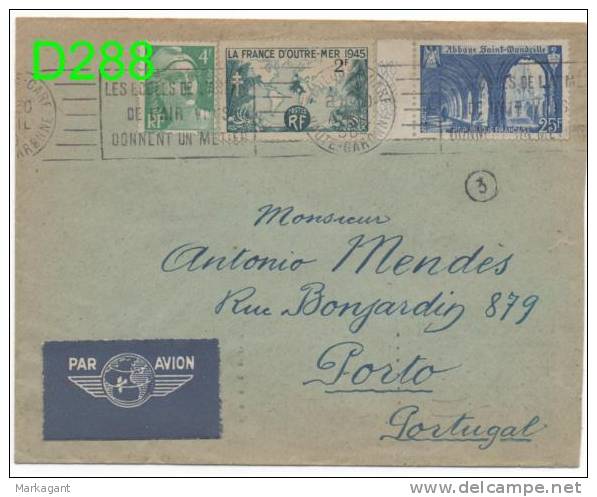 Yvert 741+807+842 Used To Portugal 8.4.1950 - Caixa #8 - 1945-54 Maríanne De Gandon