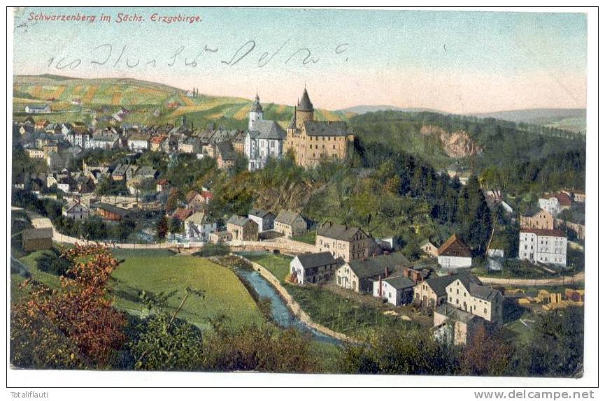 Schwarzenberg Erzgebirge Color Vogelschau 10.8.1912 Gelaufen - Schwarzenberg (Erzgeb.)