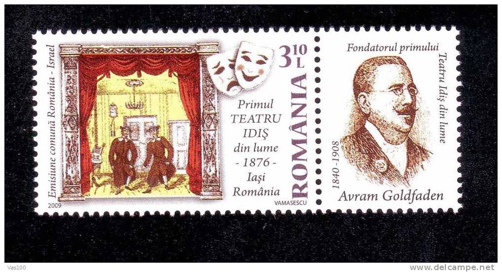 The First Yiddish Theatre In The World 1879 - Iasi Romania 2009 Stamps+ Label  Right,MNH - Théâtre