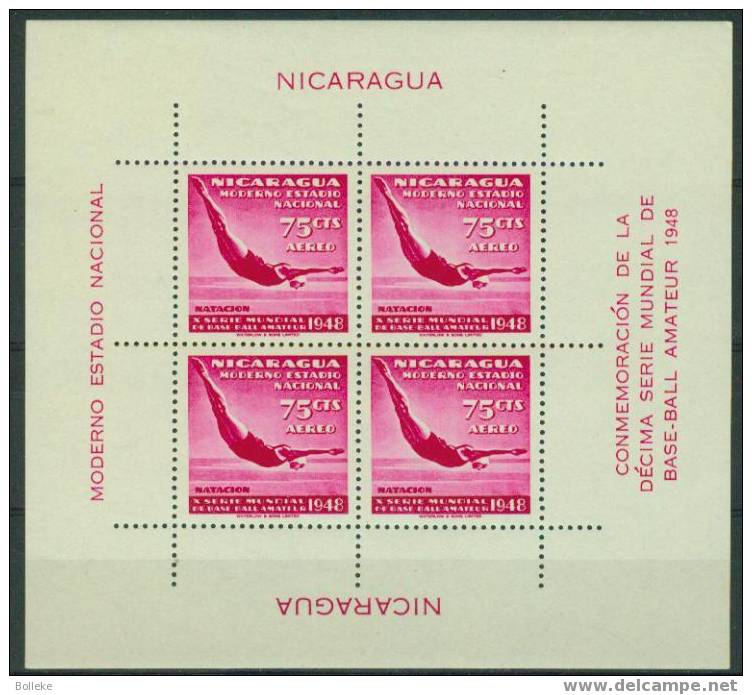 Sports - Natation -plongeon  - Nicaragua  - Bloc De 1948  ** - MNH -  Tirage 2500 Blocs - Difficile à Trouver Séparément - Duiken