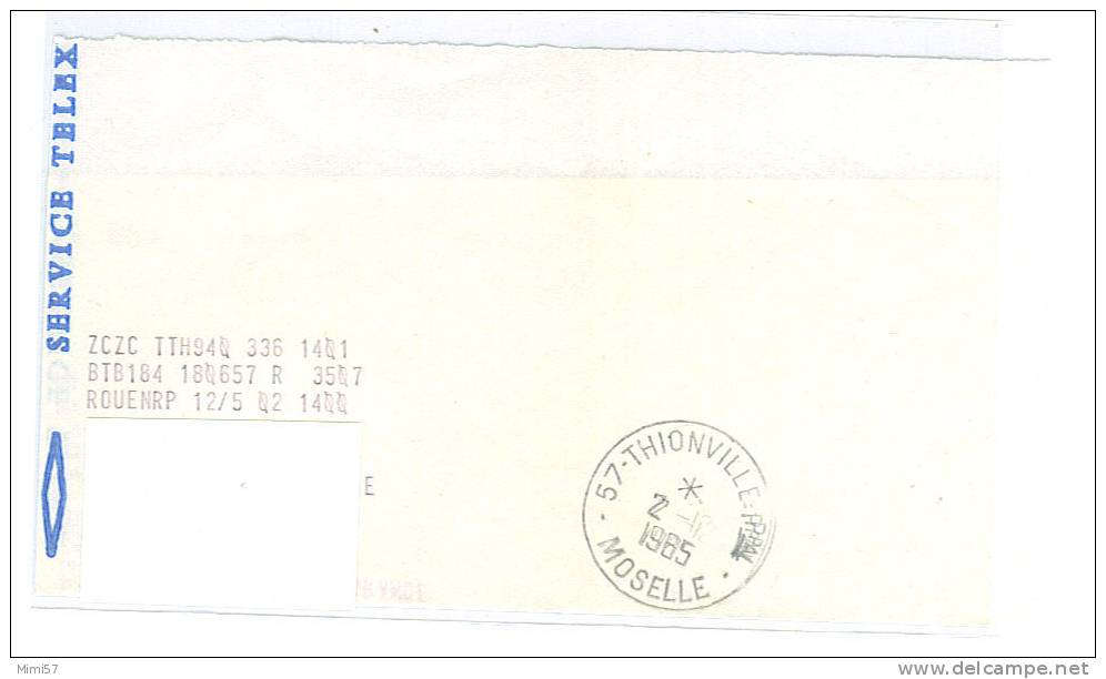 Enveloppe TELEGRAMME Avec Le Télégramme De 1985 De Thionville - Telegraphie Und Telefon