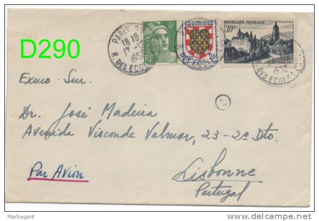 Yvert 905+902+884 Used To Portugal 17.12.1952 - Caixa #8 - 1945-54 Marianne De Gandon