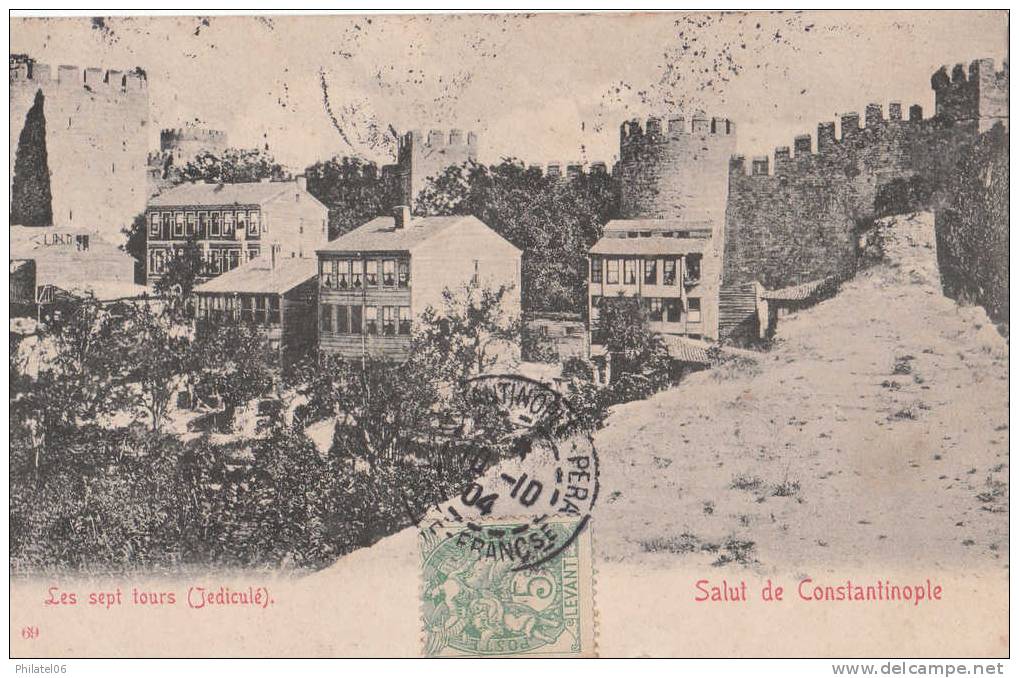 LEVANT  TURQUIE  CARTE AVEC CACHET CONSTANTINOPLE-PERA  1904 - Storia Postale