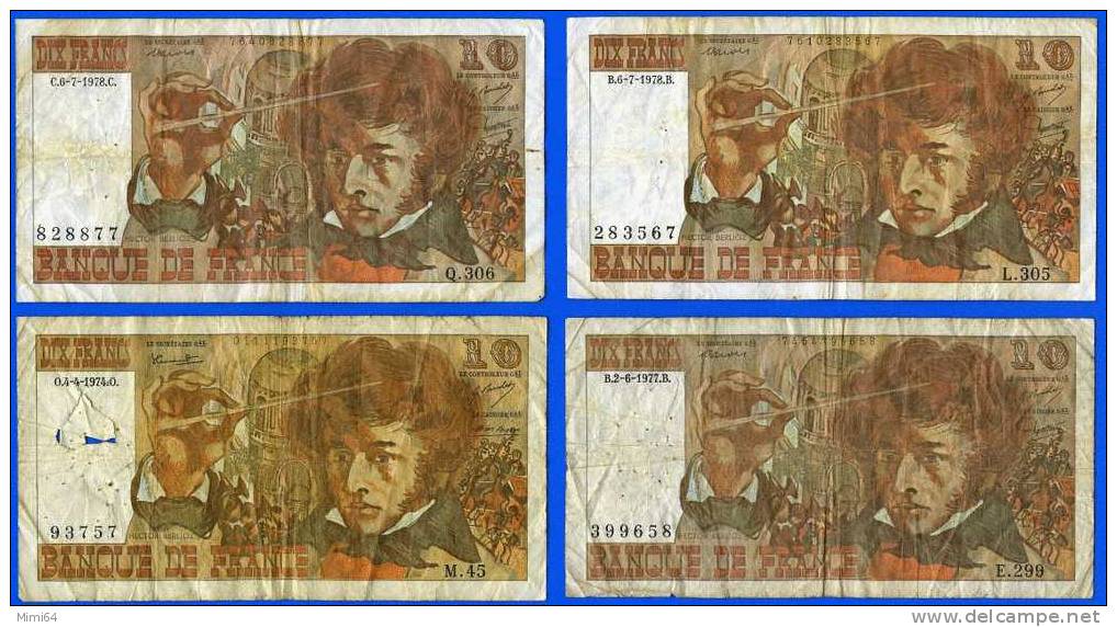 6 BILLETS DE DIX FRANCS.10 F. BERLIOZ.DU 4-4-1974.O/.4-3-1976.C./6-7-78.B./6-7-78.C./2-10-75.G/2-6-77.B/ ETAT  VOIR SCAN - 10 F 1972-1978 ''Berlioz''