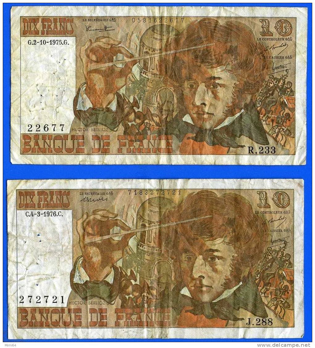 6 BILLETS DE DIX FRANCS.10 F. BERLIOZ.DU 4-4-1974.O/.4-3-1976.C./6-7-78.B./6-7-78.C./2-10-75.G/2-6-77.B/ ETAT  VOIR SCAN - 10 F 1972-1978 ''Berlioz''