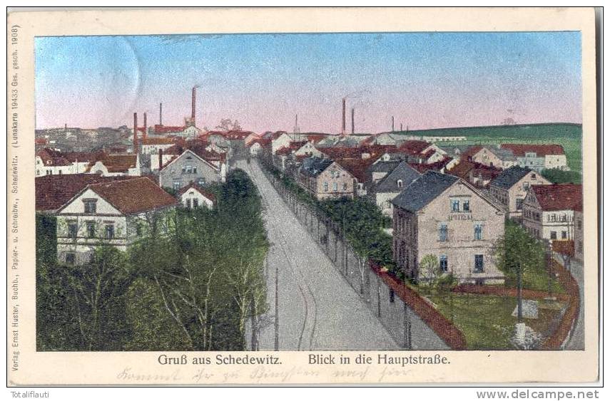 Zwickau Schedewitz Blick In Die Hauptstraße APOTHEKE Fabrik En Color Lunakarte 1908 TOP-Erhaltung - Zwickau