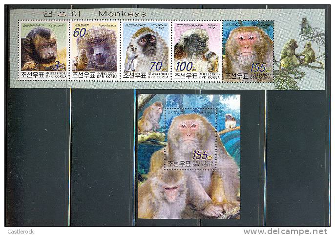 N)2004,KOREA,MONKEYS,MNH,S/SHEET,SHEET OF 5 STAMPS - Scimpanzé