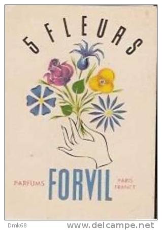 PARFUM 5 FLEURS - FORVIL - PARIS - CARTE PARFUMEE -  PERFUME CARD - 1 - Oud (tot 1960)