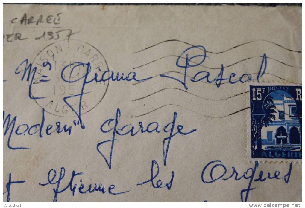 1954 MAISON CARRÉE ALGER:ALGÉRIE COLONIE FRANÇAISE-Mignonnette MARCOPHILIE AFF. TIMBRE SEUL>Saint Etienne Les Orgières - Guerra D'Algeria