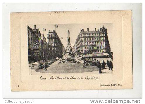 Cp, 69, Lyon, La Place Et La Rue De La République, Voyagée 1913 - Autres & Non Classés