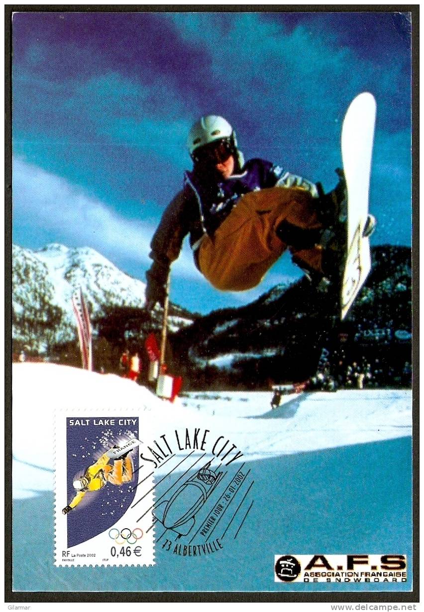 FRANCE ALBERTVILLE 2002 - OLYMPIC WINTER GAMES SALT LAKE CITY 2002 - FDC SU CARTOLINA "SNOWBOARD" - Winter 2002: Salt Lake City