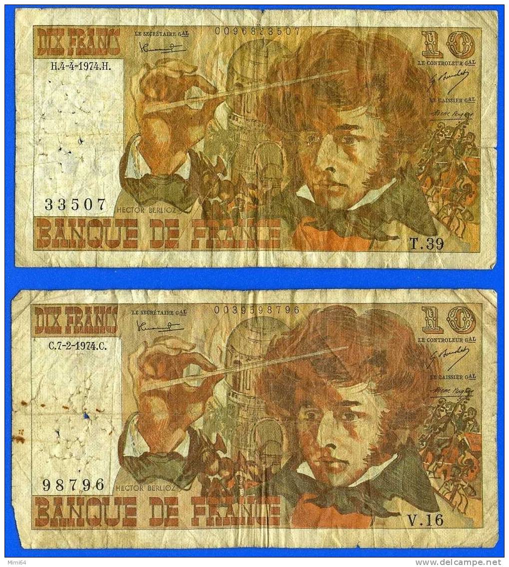 6 BILLETS DE DIX FRANCS.10F. BERLIOZ.DU. 2-6-1977.C./ 2-6-77.C./3-3-77.B./3-3-77.C./4-4-74.H./7-2-74.C / ETAT  VOIR SCAN - 10 F 1972-1978 ''Berlioz''