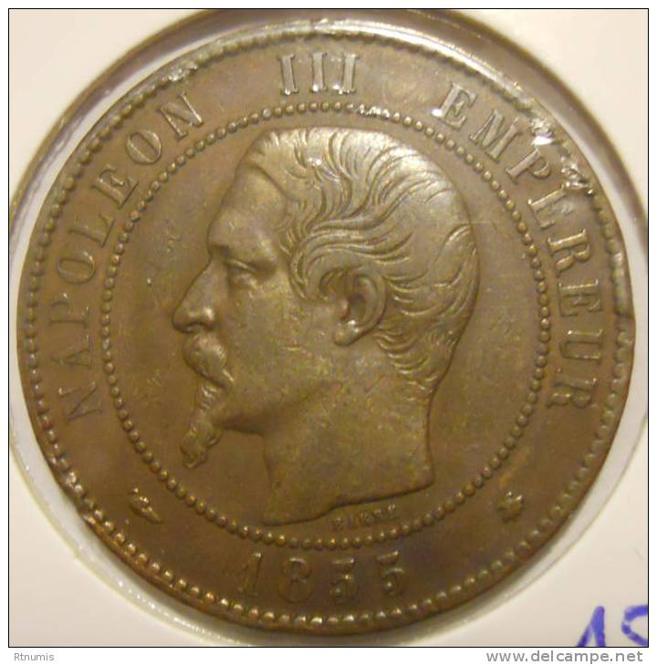 10 Centimes Napoléon III 1855 BB Chien STRASBOURG TRES RARE Et Exmeplaire C.I. TTB 45 - 10 Centimes