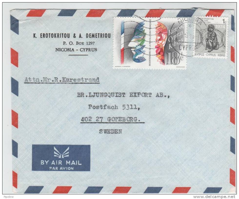 Cyprus Air Mail Cover Sent To Sweden 16-10-1990 - Brieven En Documenten