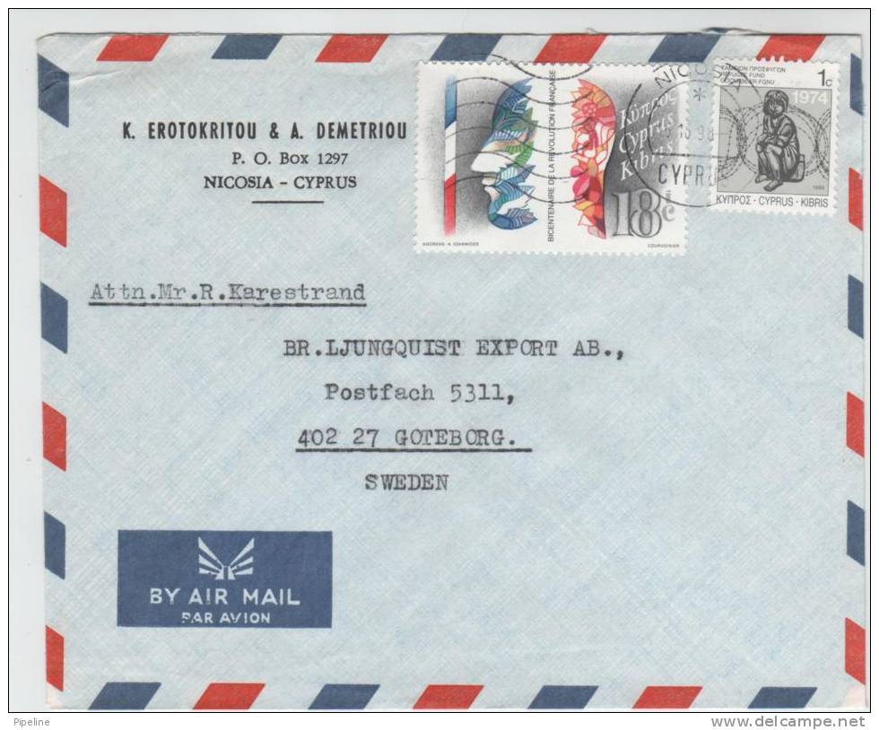 Cyprus Air Mail Cover Sent To Sweden 16-10-1990 - Covers & Documents