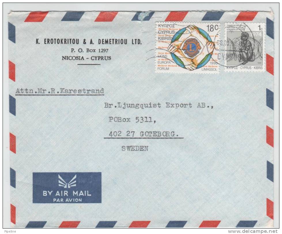 Cyprus Air Mail Cover Sent To Sweden 8-3-1991 - Brieven En Documenten
