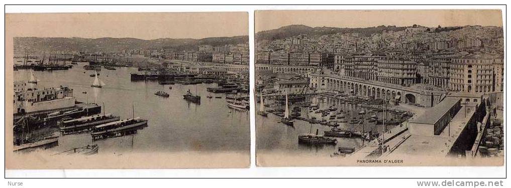 Alger Panorama (longue Carte 3 Fois Le Format D'une Carte Normale, Dechirée En 3 Pieces - Algeri