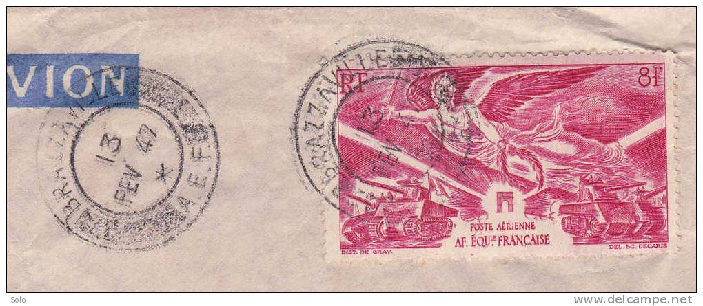 Sur Enveloppe PAR AVION CAD BRAZZAVILLE Du 13-2-1947 Sur Affranchissement 8f Poste Aérienne A.E.F Seul - Brieven En Documenten
