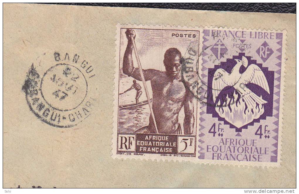 Sur Enveloppe PAR AVION CAD BANGUI - OUBANGUI CHARI Sur Affranchissement 5f00 Et 4f00 A.E.F. - Storia Postale