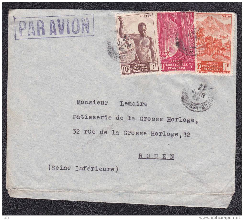 Sur Enveloppe PAR AVION Affranchissement Tricolore A.E.F. - Storia Postale