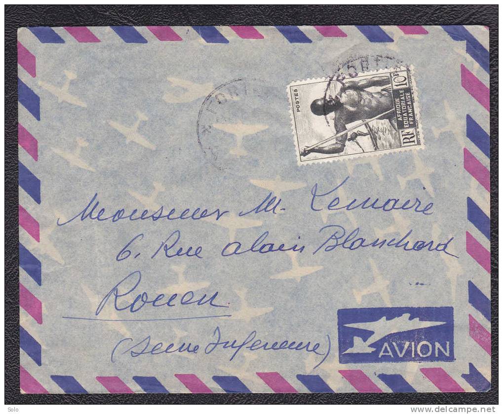 Sur Enveloppe PAR AVION CAD (faible) A.E.F. Sur Affranchissement 10f00 A.E.F. Seul - Storia Postale