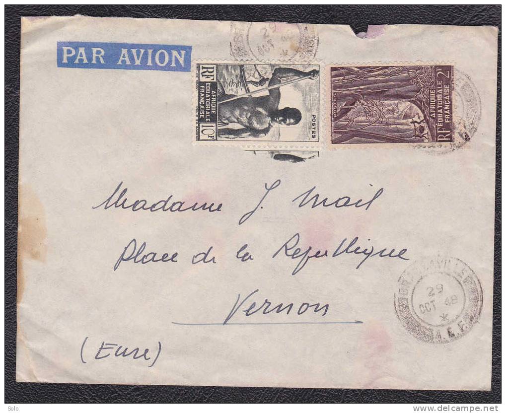 Sur Enveloppe PAR AVION CAD BRAZZAVILLE A.E.F. Sur Affranchissement Bicolore A.E.F. - Storia Postale