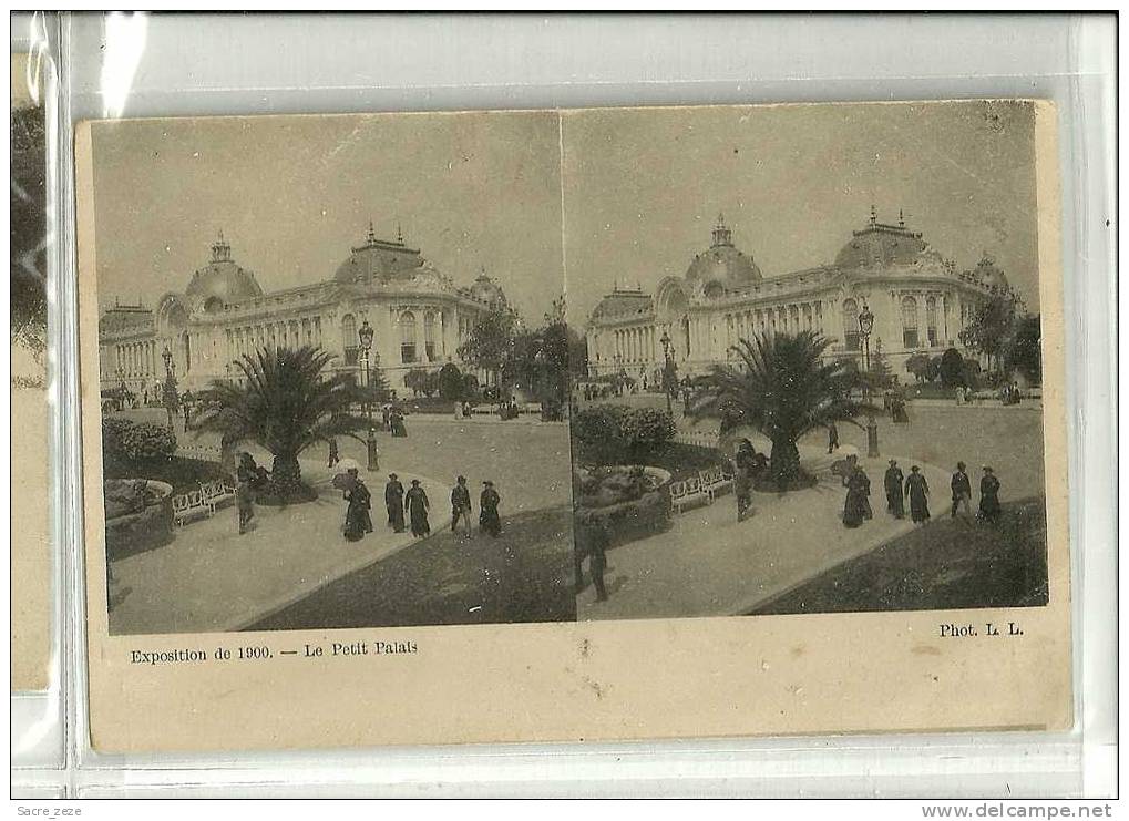 CARTE STEREOSCOPIQUE-exposition De 1900-le Petit Palais-coin Haut Droit Plié - Stereoskopie