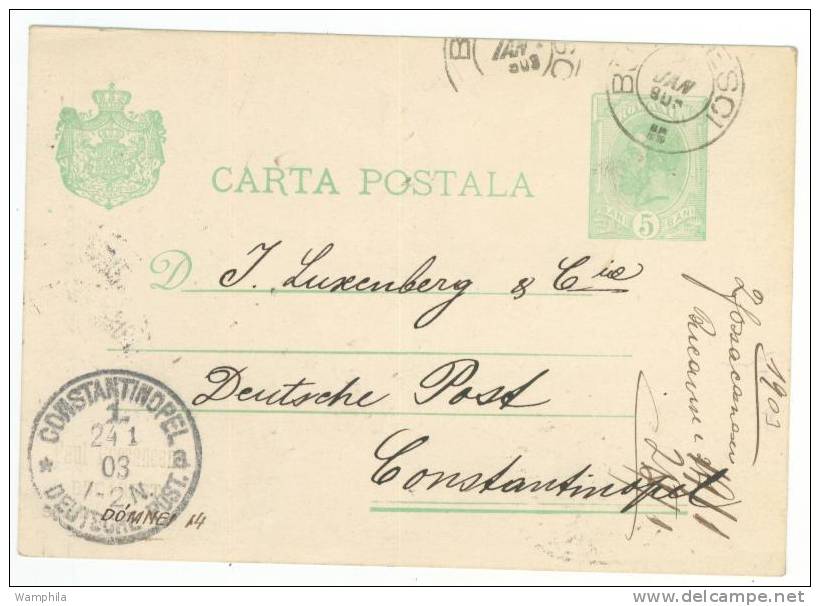 Entier Postal De Roumanie De 1903 Pour Constantinople - Entiers Postaux