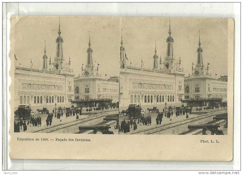 CARTE STEREOSCOPIQUE-exposition De 1900-façade Des Invalides-coin Haut Gauche Plié - Cartes Stéréoscopiques