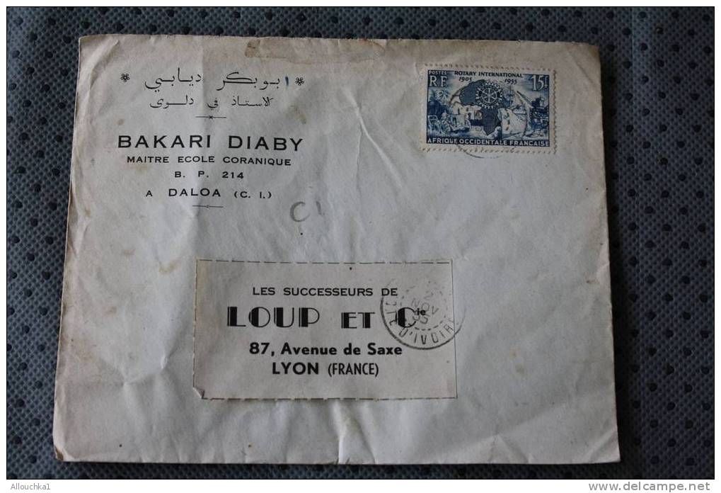 DAOLA COTE D' IVOIRE: EX AFRIQUE OCCIDENTALE FRANCAISE MARCOPHILIE ENVELOPPE LETTRE AVION T ROTARY INTERNATIONAL 1905/55 - Lettres & Documents