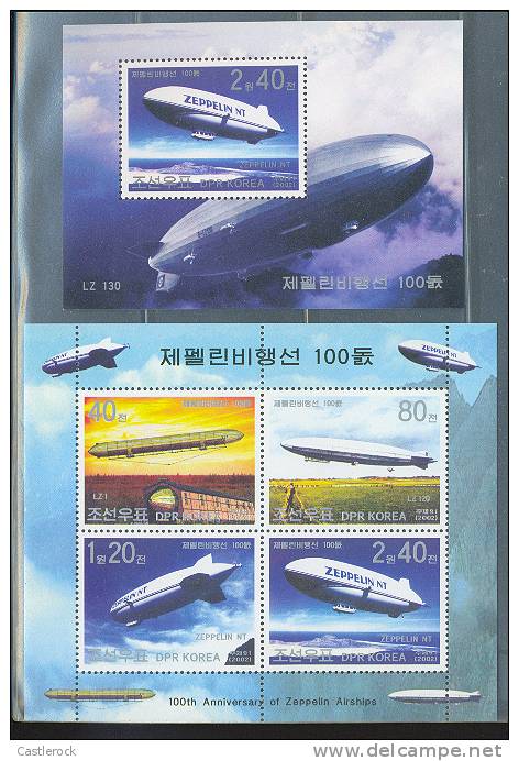 N)2002,KOREA, FIRST FLIGHT ZEPPELIN,MNH,S/SHEET+SHEET4 - Zeppeline