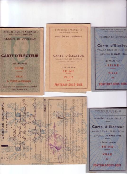 5 CARTES D'ELECTEUR DES ANNEES 40 (UTILISEES) - Non Classés