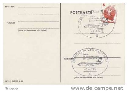 Germany- 1972 Frankfurt-Dublin Lufthansa First Flight  Special Postmark - Airplanes
