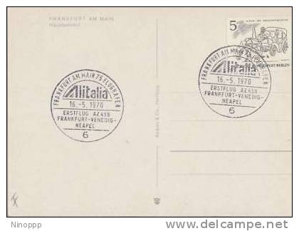 Germany- 1970  Frankfurt-Venice-Naples Alitalia First Flight Souvenir Postmark - Collections