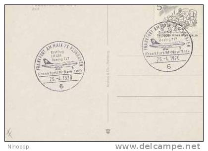 Germany-    1970 Frankfurt-New York  Lufthansa Flight  Souvenir Postmark - Vliegtuigen