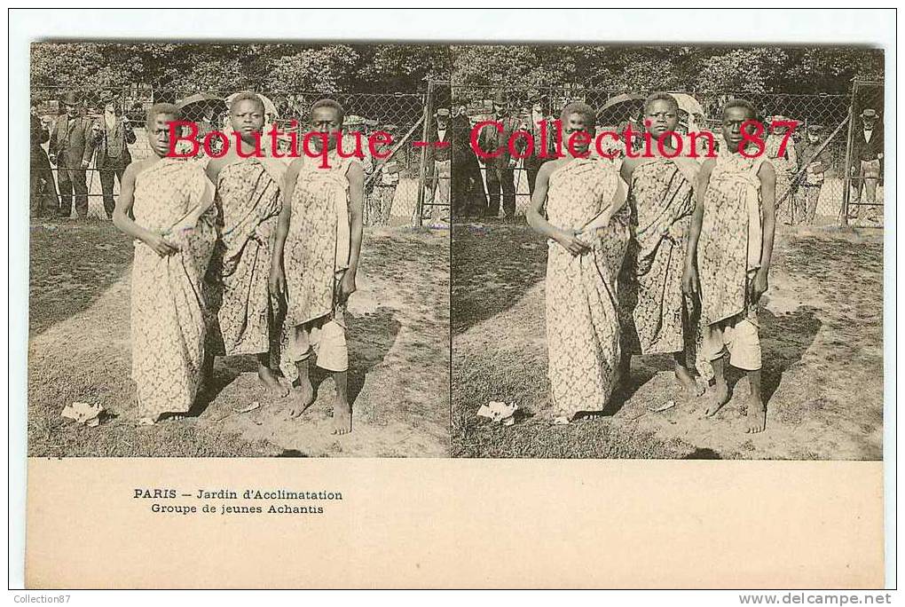 STEREOSCOPIQUE -GROUPE FEMME ACHANTIS - JEUNE FILLE ACHANTI Du GHANA Au JARDIN D'ACCLIMATATION - ZOO - STEREOVIEW 1900's - Unclassified