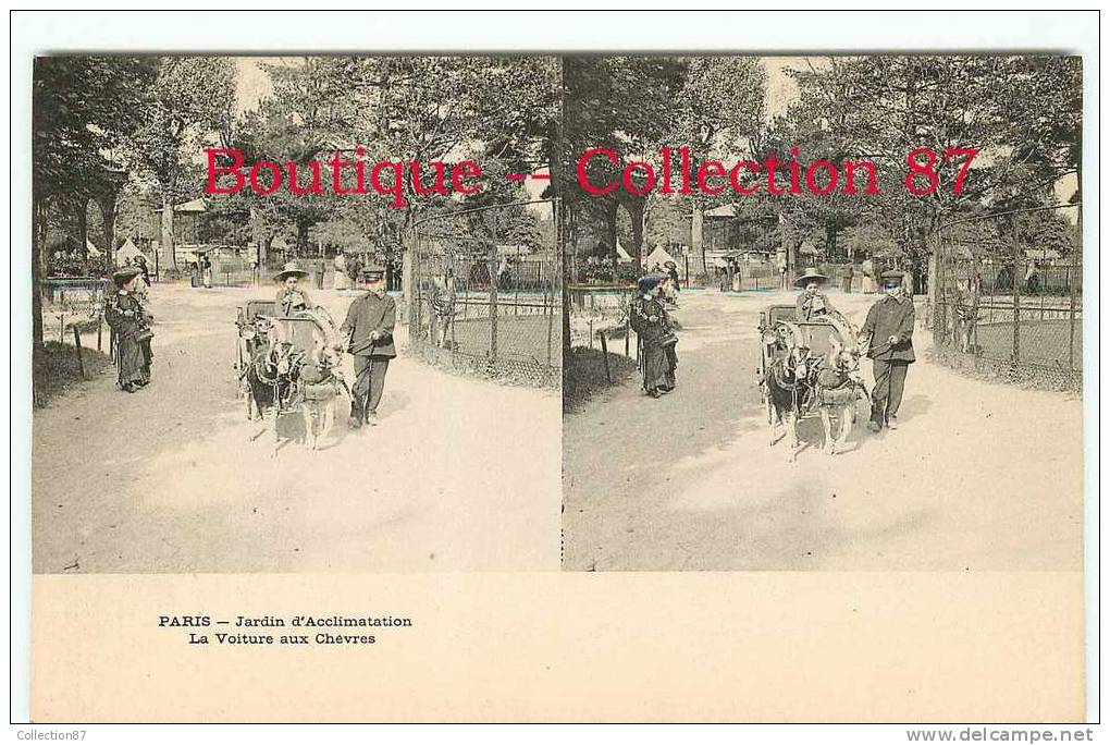 STEREOSCOPIQUE - VOITURE Aux CHEVRES & BOUC Au JARDIN D´ACCLIMATATION - ZOO - ATTELAGE De CHEVRE - STEREOVIEW 1900´s - Taxis & Droschken