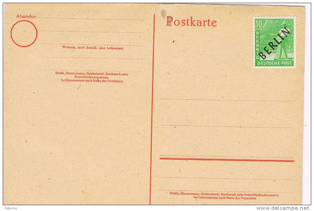 Tarjeta  SOBRECARGA BERLIN  (Alemania) - Postcards - Mint