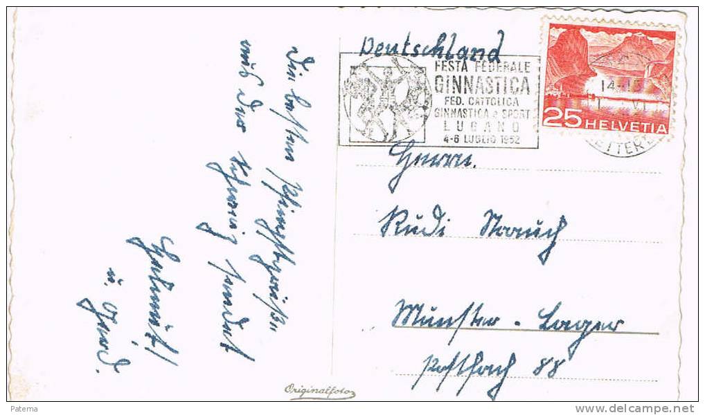 Postal, LUGANO 1952 ( Suiza) , Post Card, Postkarte,GINNASTICA - Covers & Documents