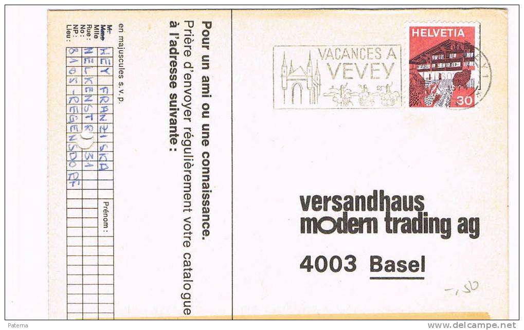 Tarjeta Concurso VEVEY 1974 ( Suiza) - Brieven En Documenten